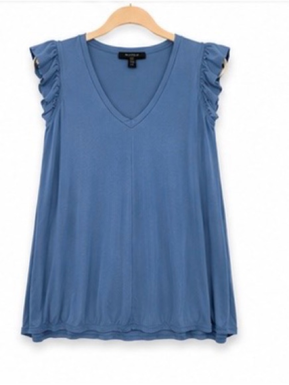 Alyssa Thomas NY Dusty Blue V-Neck Ruffle Sleeve Top - Small